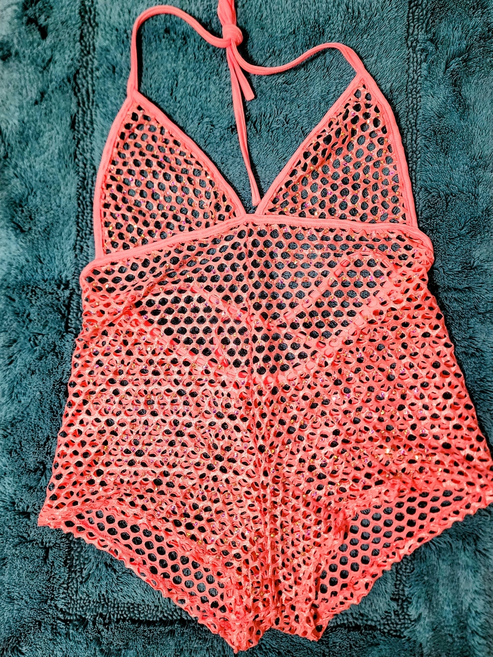 Coral Mesh Halter Romper Cover-Up Dancewear